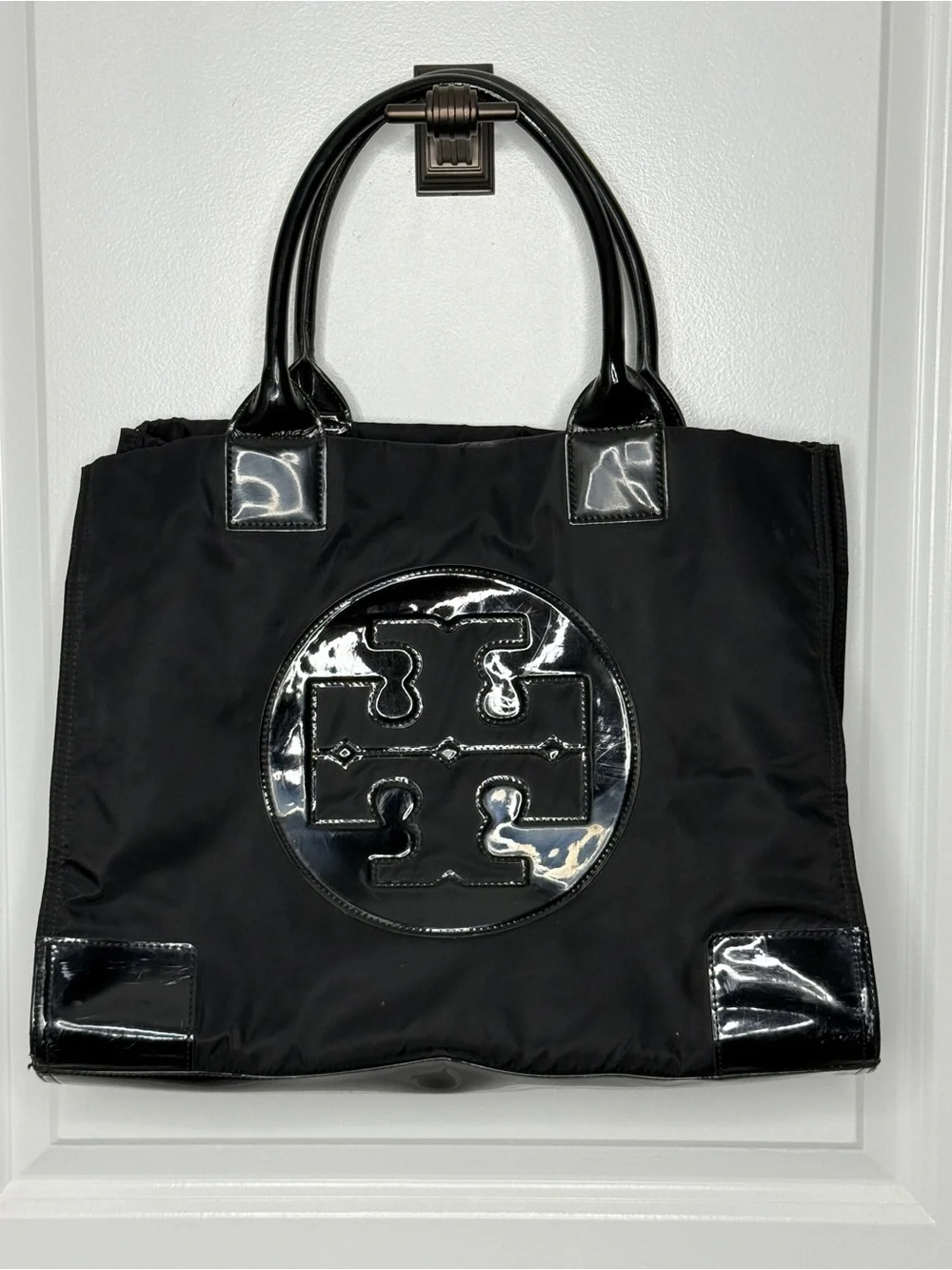 Tory Burch Ella Black Large Logo Tote Bag Fair Condition